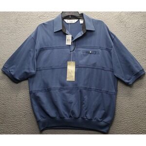 Classic by Palmland Banded Polo Shirt Mens XL Blue Striped Short Sleeve Popover